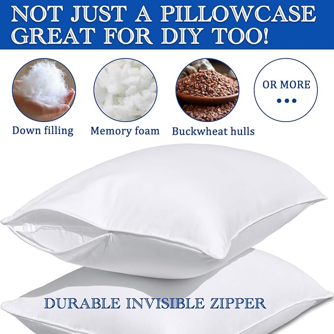 King Size Pillow Protectors with Zipper-100% Cotton Pillowcases for Hair and Skin, Comfort Soft Pillow Case Protector for Easy Care, White Pillow Cases Covers with Hidden Zipper, 1 Pack/20X36