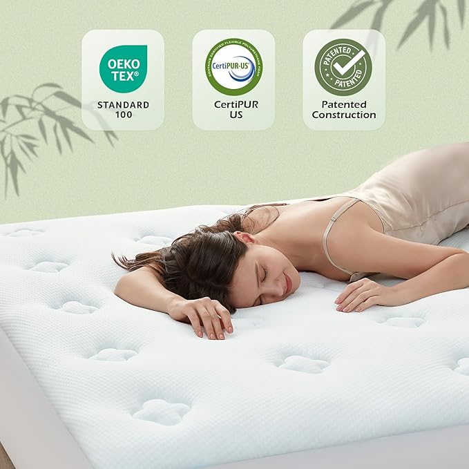 Hansleep Full Size Mattress Topper Viscose Derived from Bamboo, Memory Foam Pillow Top Mattress Topper Full with Deep Pocket, Breathable Mattress Pad for Back Pain Relief, 54" x75", White