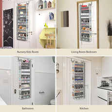 Over The Door Organizer 5-Shelves and 10 Side Pockets, Over The Door Storage for Bathroom Bedroom Nursery, Hanging Door Organizer for Baby Diapers and Kids Toys (13