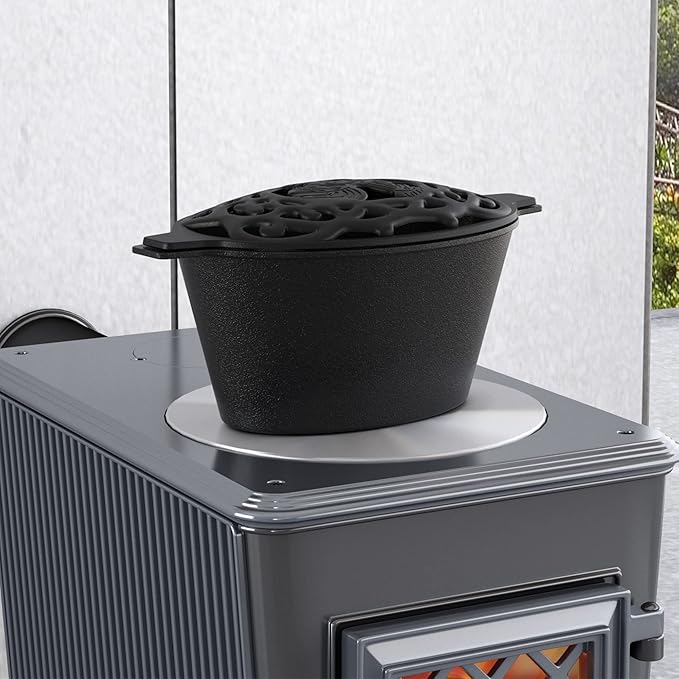 Fire Beauty Woodstove Steamer Stove Humidifier Cast Iron Lattice Top Rust Resistant 2.3 Quart Capacity (chicken)
