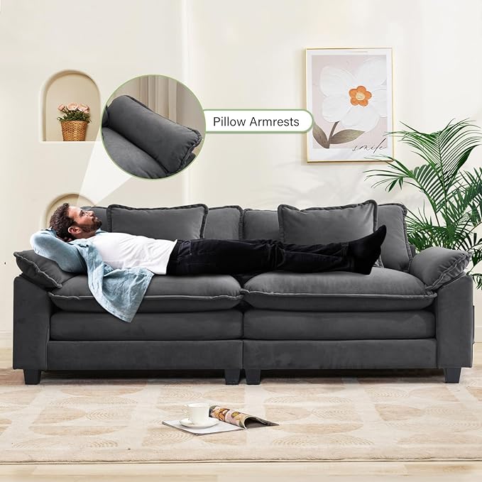 86" Modular Sectional Sofa, Comfy Cloud Couch Sectional Sofa with Ottoman, Velvet Sofa Sleeper Deep Seat Sofa with Throw Pillows for Living Room (Blue Gray, 86"- Loveseat)