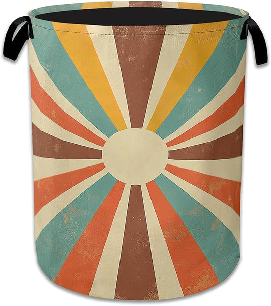 Vintage Sun Laundry Hamper With Handle,Foldable Oxford Cloth Sunrise Sunset Laundry Basket,20.8"x16" Clothes Storage Basket for Laundry Room/Bedroom/Bathroom