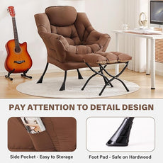 Tiita Lazy Chair with Ottoman, Modern Large Accent Lounge Armchair, Comfy Leisure Sofa Reading Chair with Footrest for Bedroom, Living Room, Dorm Rooms, Garden and Courtyard, Brown