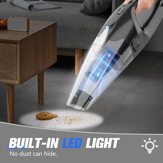 Handheld Vacuum Cordless Rechargeable, Car Vacuum Cleaner with LED, USB Charge, 1.65LBs Hand Vacuum Cordless, for Car/Home/Pet