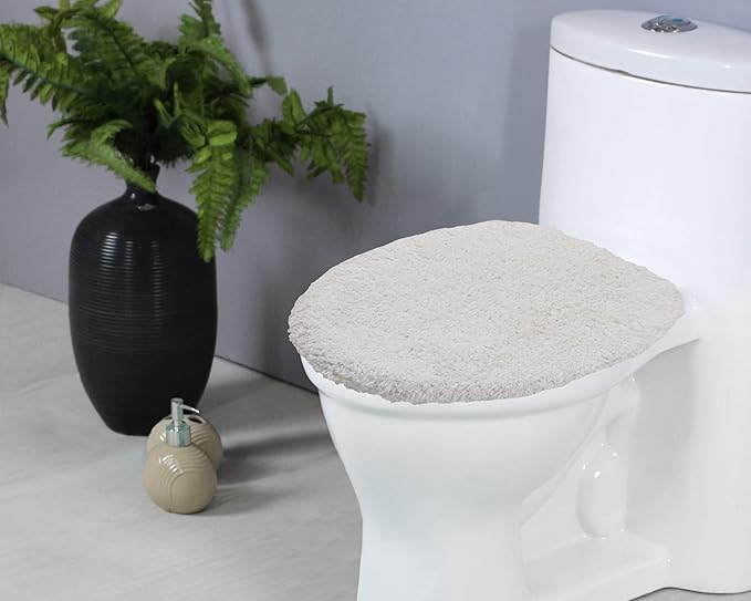 Home Weavers Double Ruffle Collection 100% Cotton Toilet Lid Cover, 18"x18" – Soft, Absorbent & Washable Bathroom Lid Cover with Non-Slip Backing, Ivory