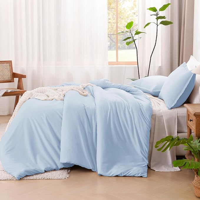 Litanika Comforter Set, Lightweight Solid Bedding Comforter Set, Fluffy Down Alternative Bed Set, Light Blue, California King