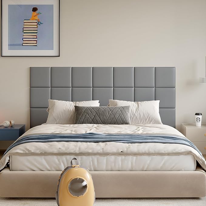 Yutianli 3D Anti-Collision Wall Padding for Kids Peel and Stick Headboard Wall Panels Pack of 10 Sized 11.8"x 11.8" Grey Self-Adhesive Panels for Playroom Bedroom Upholstered Wall