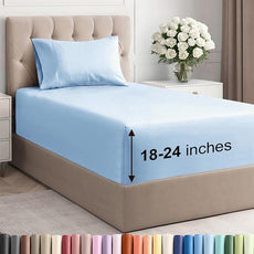 Extra Deep Pocket Twin Sheets - 3 Piece Breathable & Cooling Bed Sheets - Hotel Luxury Bed Sheet Set - Soft, Wrinkle Free & Comfy - Easily Fits Extra Deep Mattresses - Deep Pocket Light Blue Sheets
