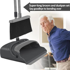 kelamayi Broom and Dustpan Set for Home, Office, Indoor&Outdoor Sweeping, Stand Up Broom and Dustpan (Black&Gray)