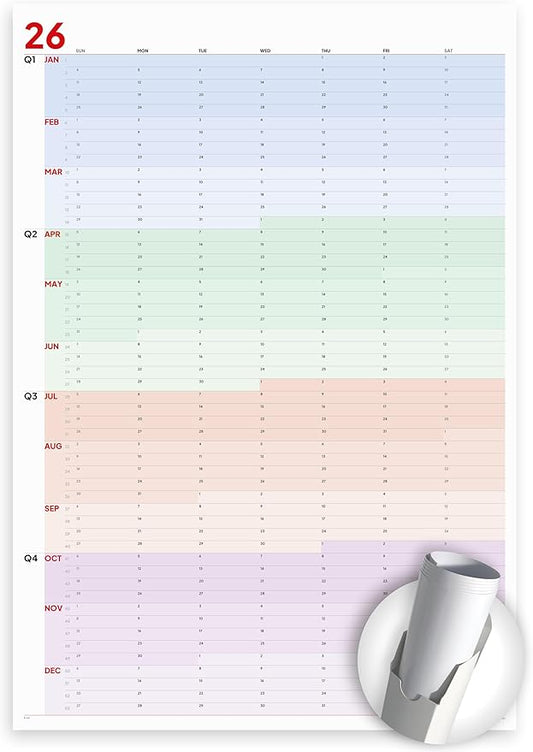 2026 Wall Calendar Large (39 x 27 inches - Rolled) Dry Erase Calendar for Wall, Vertical, Quality Large Print, Gloss Lamination, Special Continuous Design.