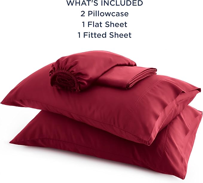 Bedsure California King Sheet Sets, Cooling Sheets, Rayon Derived from Bamboo, Breathable & Soft, Deep Pocket Up to 16 Inches, Hotel Luxury Silky Bedding for Hot Sleepers, Burgundy