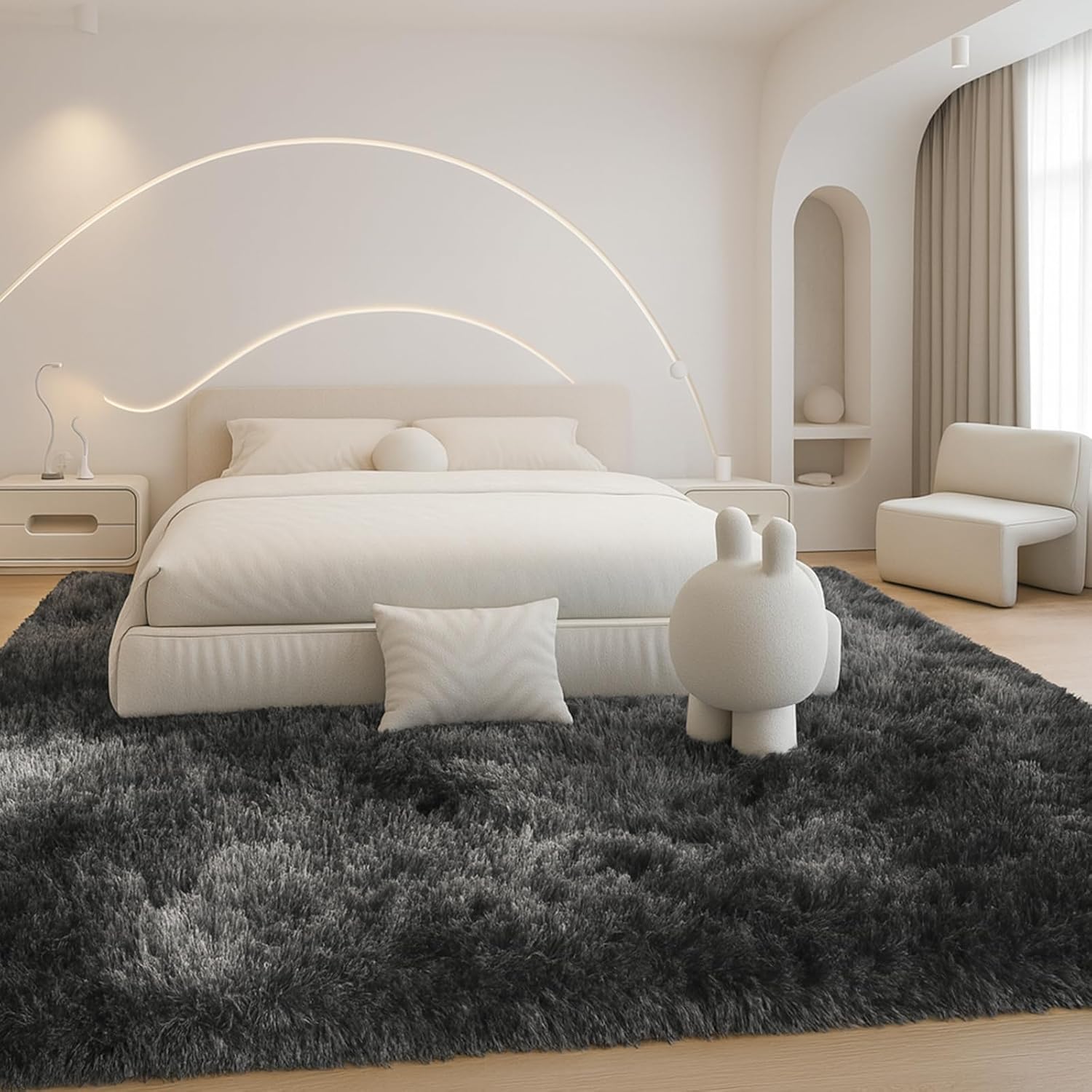 8x10 Area Rugs Living Room, Beige Large Plush Fluffy Bedroom Carpet, Non-Slip Upgraded Indoor Thick Soft Rug, Modern Plush Carpet Suitable for Kids Home Decor Aesthetics Dorm. Dormly