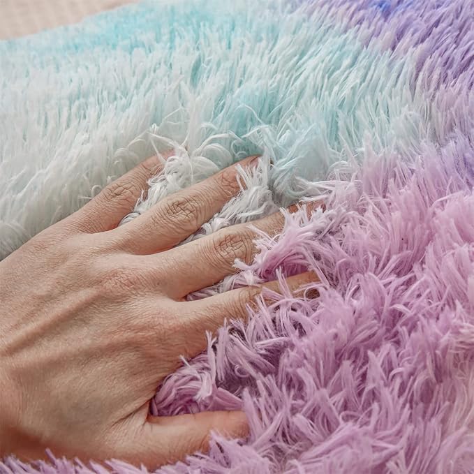 A Nice Night Faux Fur Reading Pillow Bed Wedge Large Adult Children Backrest with Arms Back Support for Sitting Up in Bed/Couch for Bedrest,BluePurple,More Large