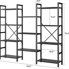 SUPERJARE Triple 4 Tier Bookshelf, Bookcase with 11 Open Display Shelves, Wide Book Shelf Book Case for Home & Office, Black