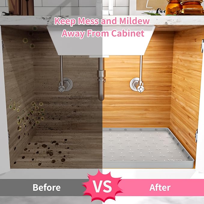 Sdpeia Under Sink Mat 34"×22" Waterproof Silicone Cabinet Liner & Sink Protector for Kitchen & Bathroom, Multi-Purpose Organizers Tray for Pets, Laundry, Cat Litter Mat