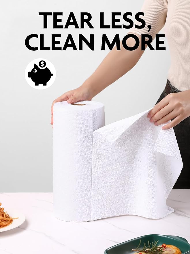 Fantasticlean Microfiber Cleaning Cloth Roll -75 Pack, Tear Away Microfiber Towels, 12" x 12", Reusable, Washable, Scratch Free, Ultra Absorbent Dishcloth for All-Around Cleaning Supplies (White)
