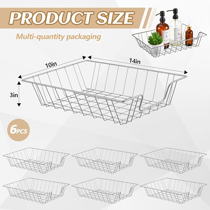 Yeaqee 6 Pcs Letter Tray Wire Paper Trays Stackable File Desk Organizer Metal File Paper Holder Basket for Desk Desktop Letter Storage for Office Home Classroom School(14'' x 10'' x 3'',Silver)