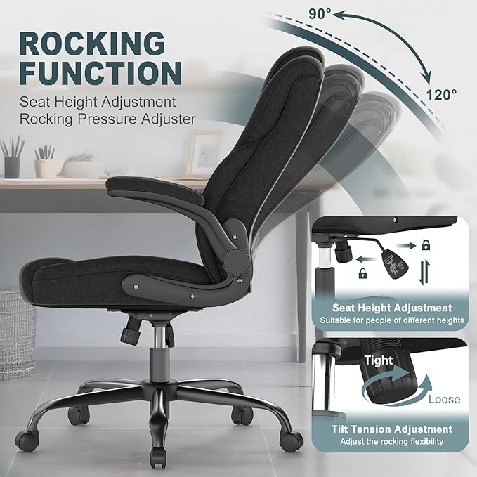 AnyGod Ergonomic Computer Desk Chairs with Flip-up Armrests, Lumbar Support, High Back, 360° Swivel and Rocking Function for Home Office