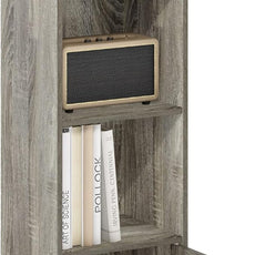 Furinno LUDER Book Shelf, 3-Tier Modern Bookshelf, Bookcase with 1 Door Storage Cabinet, 9.3 x 12 x 31.5, for Living Room, Bedroom, Home Office, French Oak