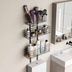 5-Tier Over The Door Organizer Bathroom - Hair Dryer Holder - Hair Tool Organizer Adjustable Height, DIY Bathroom Storage Shelf Wall Mounted for Flat/Curling Irons, Straighteners, Skincare