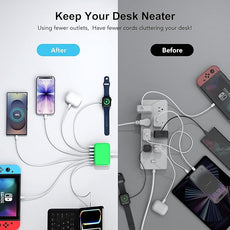 USB C Fast Charger, 100W GaN 6 Port Type C Charging Station Hub Block Cube, USB C Wall Charger Power Strip Adapter Plug for iPad iPhone 17 16 15 14 13 12 Pro Max Pixel Note Galaxy, 5ft Cord