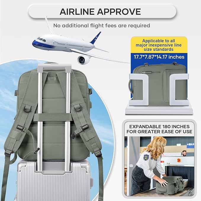 Vacuum Compression Backpack, Travel Vacuum Backpack with Electric Vacpack Pump, Flight Approved Carry On Personal Item Suitcase Luggage for Men Women, Dark Green, Large