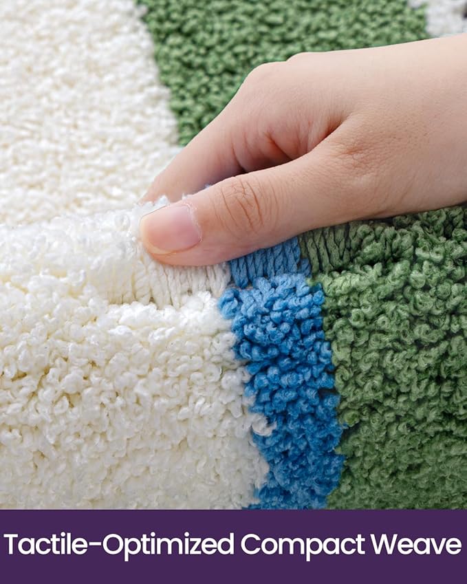 DEXI Striped Bath Mats for Bathroom 24x16, Washable Absorbent Bathroom Rugs with Non Slip Backing, Extra Soft Plush Microfiber Shower Rugs for Tub, Floor, Sink, Blue and Green
