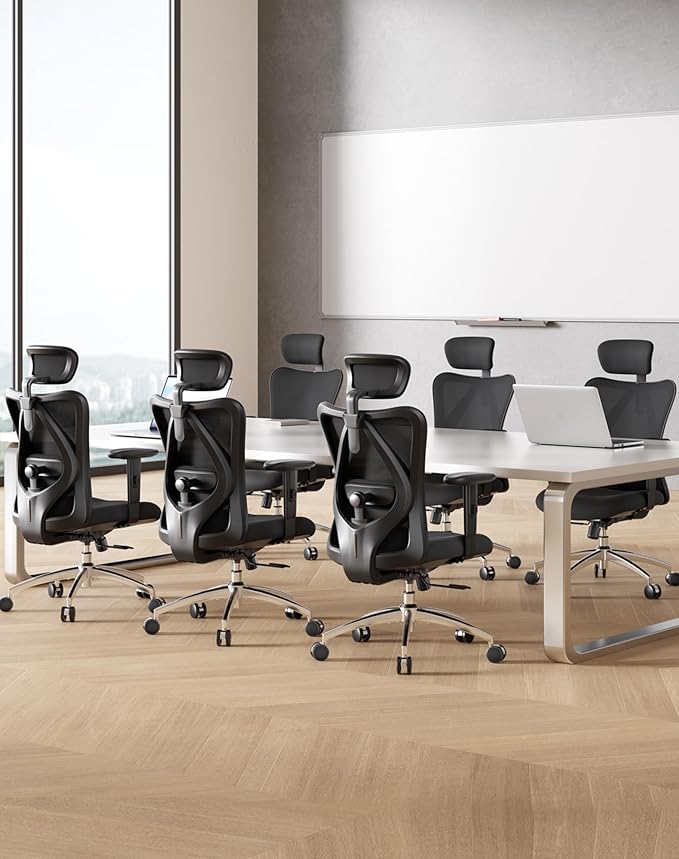 SIHOO M18 Ergonomic Office Chair, High Back Mesh Desk Chair with Adjustable Headrest & Lumbar Support, 330lbs Capacity Computer Chair with 2D Armrests & Wide Cushion, Tilt Lock, for Home Office-Black