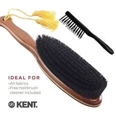 KENT CR8 Clothes Brush, 100% Natural Black Boar Bristle Lint Remover for Cashmere, Wool, and Silk for Keeping Fabrics Free from Fibres, Fluff and Pet Hair. Luxury Three Veneered Woods. Made in England