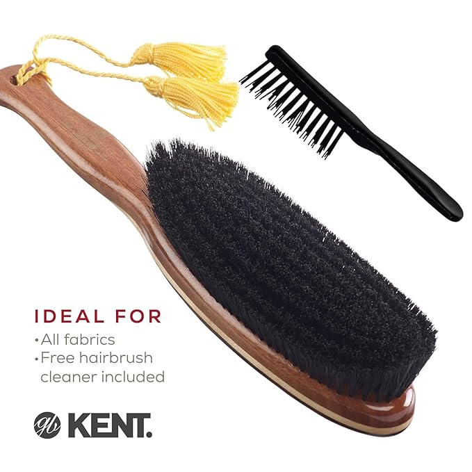 KENT CR8 Clothes Brush, 100% Natural Black Boar Bristle Lint Remover for Cashmere, Wool, and Silk for Keeping Fabrics Free from Fibres, Fluff and Pet Hair. Luxury Three Veneered Woods. Made in England