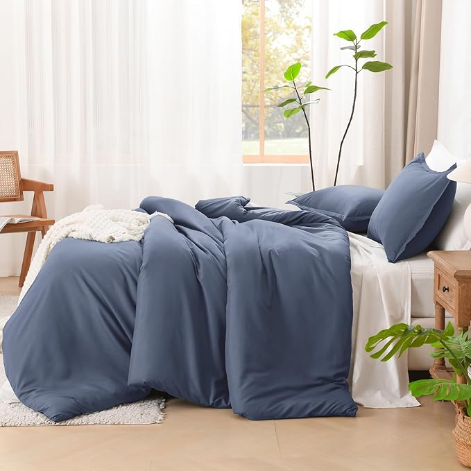 Litanika Comforter Set, Lightweight Solid Bedding Comforter Set, Fluffy Down Alternative Bed Set, Bluish Grey, California King