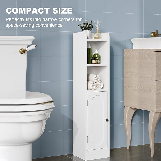 31.5" Small Bathroom Storage Corner Cabinet, Narrow Bathroom Cabinet Organizer with Doors and Adjustable Shelves, Slim Toilet Paper Holder for Small Space, Living Room (31.5" Tall, 1 Pack)