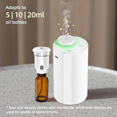 Waterless Diffuser for Essential Oil Nebulizer, 7 Colors LED Light, Battery Powered Mini Scent Air Machine, Aromatherapy Mist Diffuser for Home Room Car Office Black (White-2)