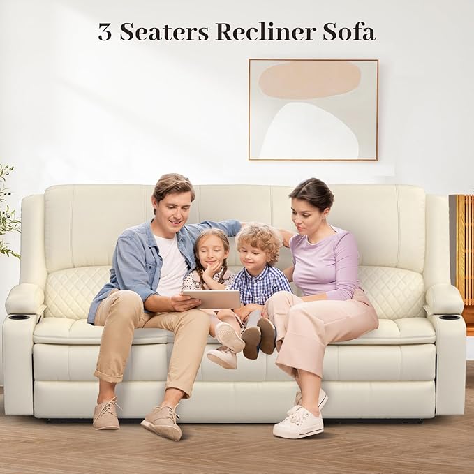 3 Seater Recliner Sofa Set with 2-Tier Cushion, 3+1+1 Pieces in Living Room, 3 Seater Reclining Couch Leather with Removable Console, 2 Oversize Recliner Chair Sofa Seat
