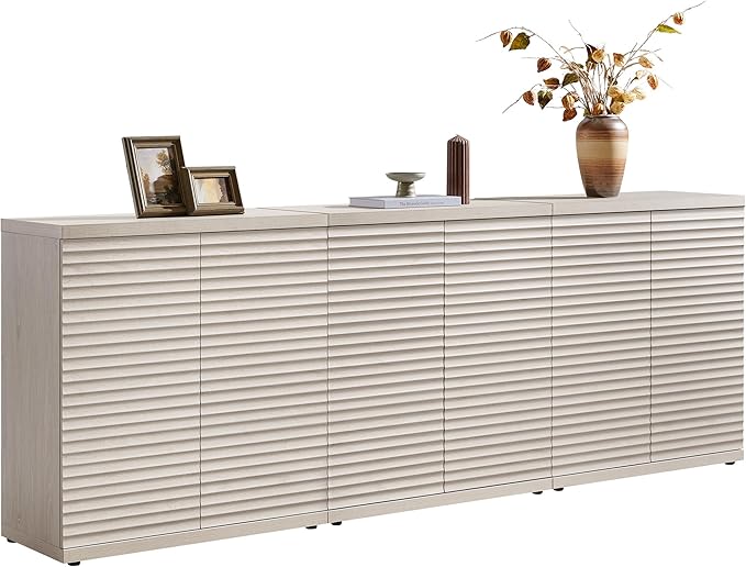 SICOTAS Buffet Cabinet with Storage Accent Sideboard Modern Credenza with Doors & Shelves Fluted Media Console Mid Century Coffee Bar Table for Living Room Kitchen Dining Room Hallway (3PCS)