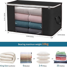 Large Storage Bags, 4 Pack Clothes Storage Bins Foldable Closet Organizers Storage Containers with Durable Handles Thick Fabric for Blanket Comforter Clothing Bedding 90 L (Black)