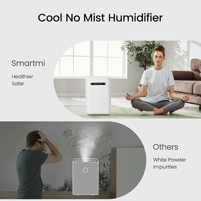 smartmi Evaporative Humidifiers, Cool No Mist Humidifiers for Bedroom, Air Humidifiers for Baby, 4L Top Fill, Self-Cleaning, Quiet, Smart APP Control, Auto Shutoff, Air-drying, Shockproof White