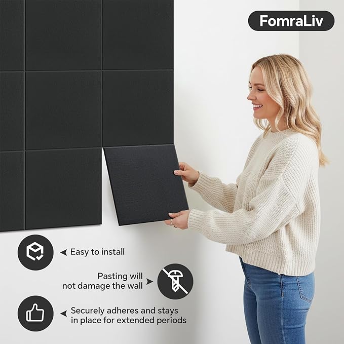 Felt Bulletin Board 48 x 36 Inches - 12 Pack Black Felt Wall Panels for Office Storage, pin Boards for Walls Office Decor Wall Organizing Rack (Black)
