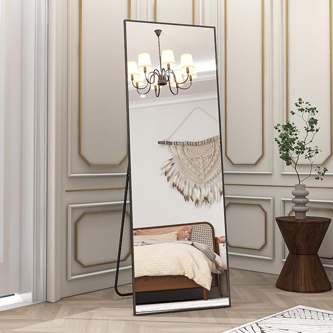BEAUTYPEAK Full Length Mirror 64"x21" Nano Glass, Standing Rectangle Floor Mirrors Body Dressing Wall-Mounted for Living Room, Bedroom, Black