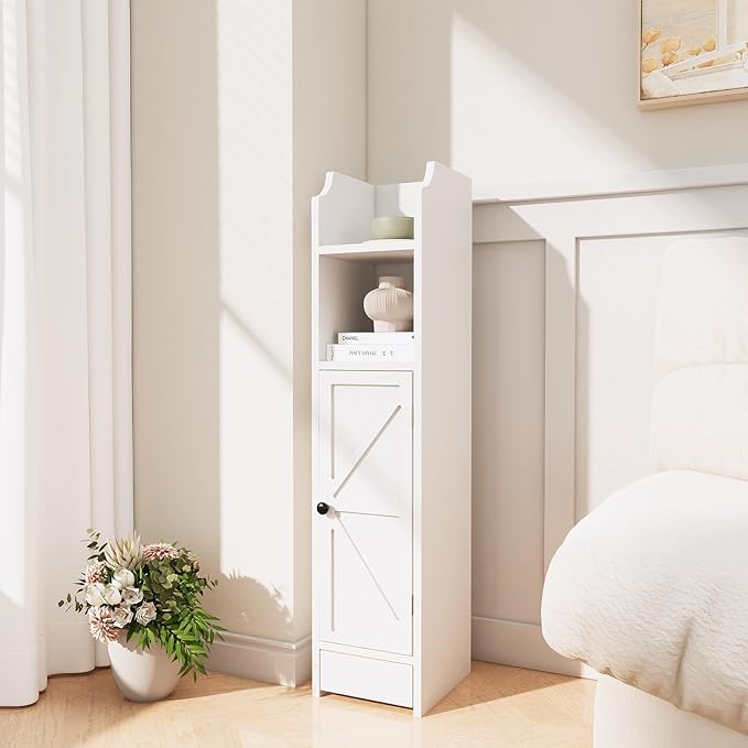 Small Bathroom Storage Cabinet, Toilet Paper Storage,Corner Floor Cabinet with Doors and Adjustable Shelf,Bathroom Organizer for Small Spaces White