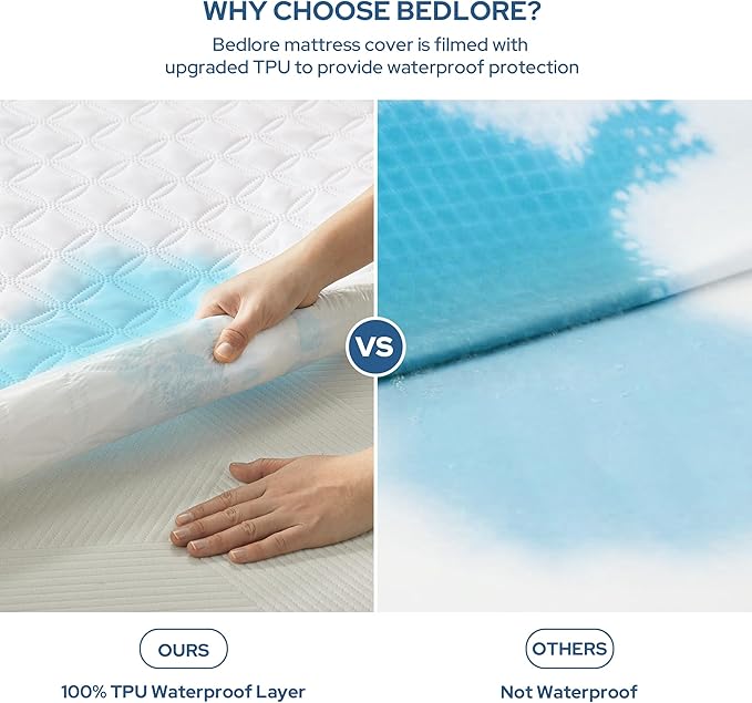 BEDLORE 2 Pack Waterproof Mattress Protector, King Size Mattress Pad with Deep Pocket Fitted Up to 6-18 inches, Soft Noiseless Single Bed Mattress Cover for Bedroom, Dorm Room (White)