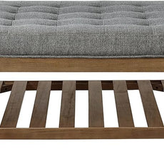 24KF Large Square Upholstered Tufted Linen Ottoman Coffee Table, Large Footrest Ottoman with Solid Wood Shelf-Granite