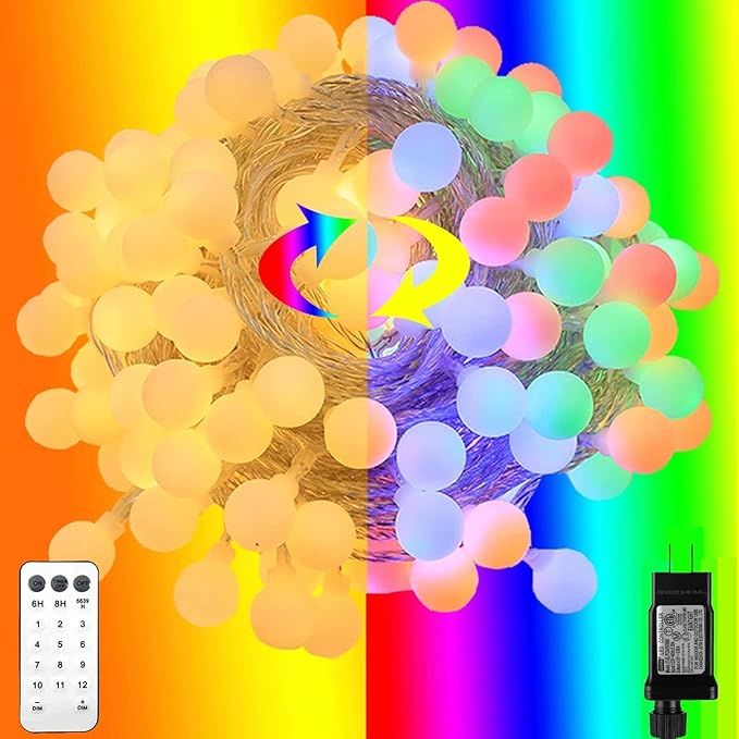 116ft Color Changing String Lights, 200 LED Multicolor & Warm White Globe Lights with Remote, 11 Modes, IP44 Waterproof, Plug in Fairy Lights for Indoor Outdoor Christmas Party Garden Decor