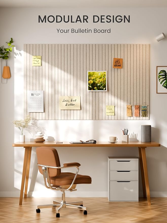 Bumusty Large Cork Board Alternative-47 x35 Felt Bulletin Board Tiles, with 30 Pushpins, 70 Adhesive Tabs, 12-Pack Slat Wall Paneling, Cork Boards for Office Push Pin Board Felt Board-Oatmeal