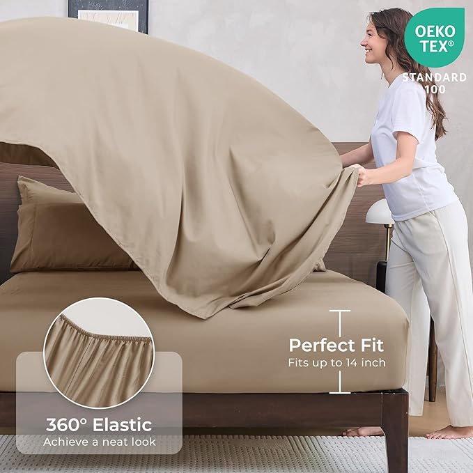 HEVUMYI Khaki Twin Comforter Set - 5-Piece All Season Bed in a Bag Twin, Ultra Soft Bedding Set with Comforter, Flat Sheet, Fitted Sheet, Pillowcases, Pillow Shams