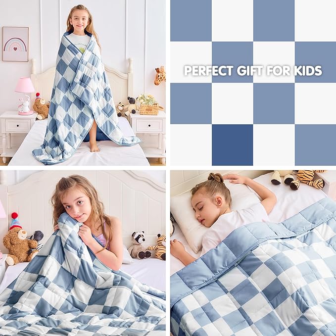 yescool Blue Checkered Weighted Blanket 7 Pounds Plaid Weighted Throw Blanket, Heavy Blanket for Sleeping, Tartan Bed Throw Blanket Gift for 60-80lbs, 40"x60"