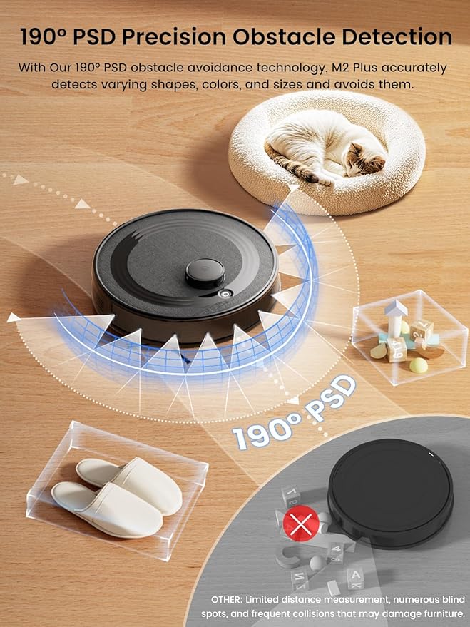 Lefant LiDAR Robot Vacuum and Mop Combo,75-Days Self-Emptying,6000Pa Powerful Scution,Multi-Floor Mapping, No-Go Zones,140 Min Runtime,2.4G/5G WiFi/Alexa/APP/iWatch,M2 Plus Black