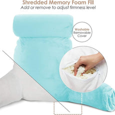 Nestl Reading Pillow with Shredded Memory Foam Includes 2 Neck and Lumber Support Pillows, Designed for Sitting Up in Bed and Couch, Back and Arms Adjustable Support for Adult & Teens, Light Blue