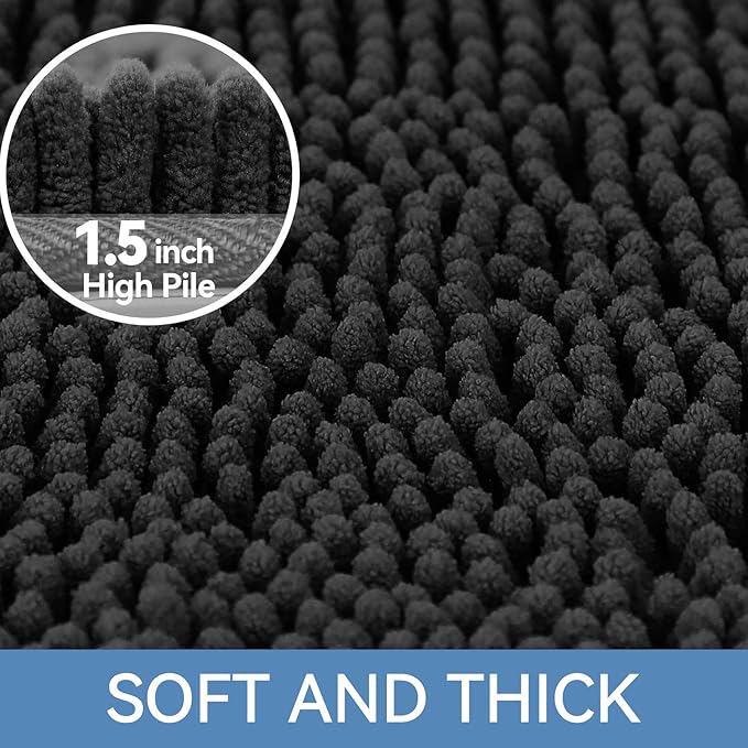 Bcoimo 36"×24" Absorbent Bath Mat, Non-Slip with Backing Chenille Bath Rug and Machine Washable Bathroom Mat Quick-Dry Design. Ideal for Bathroom and Tub Areas