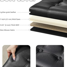 Storage Ottoman, Folding Foot Stool with Thicker Foam Padded Seat Small Leather Storage Ottoman Bench Foot Rest for Living Room Foldable Coffee Table 17x13x13in,Black
